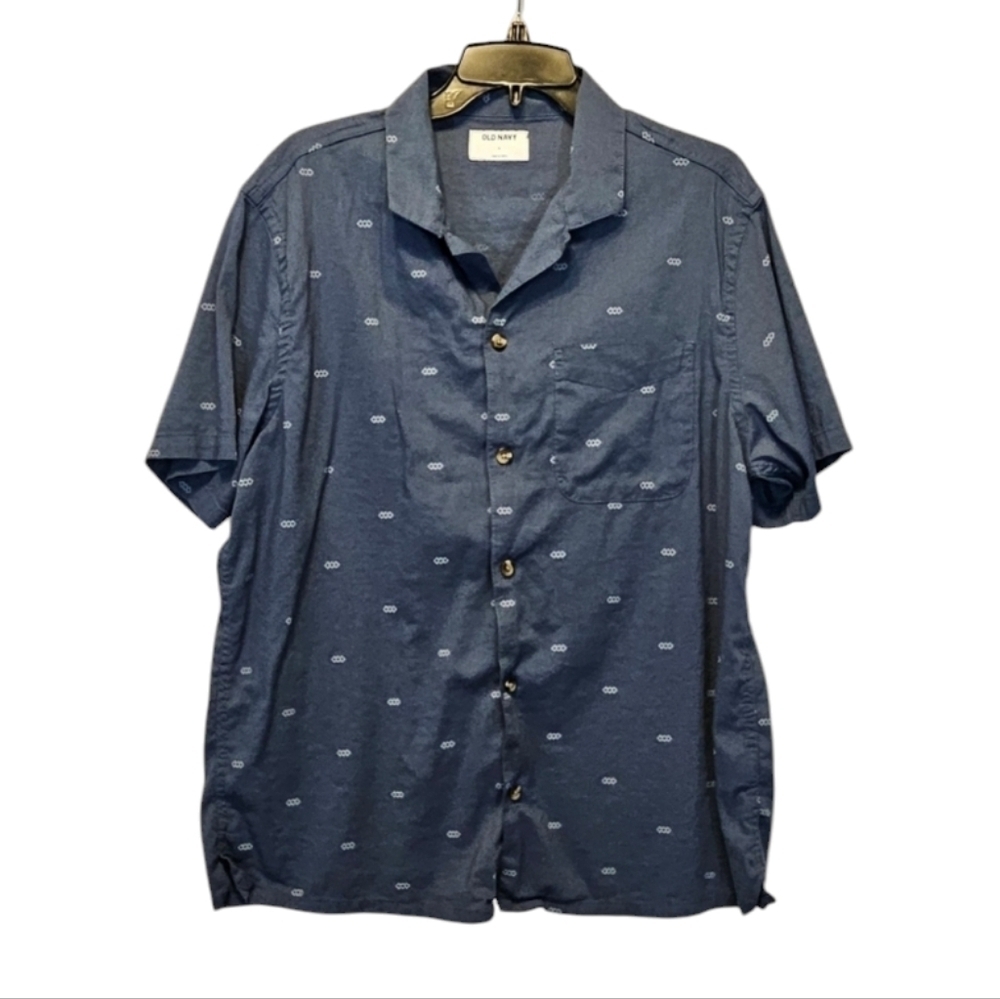 Old Navy Greyish Blue 54% Cotton 46% Rayon Button Up Shirt Size L - Picture 1 of 5
